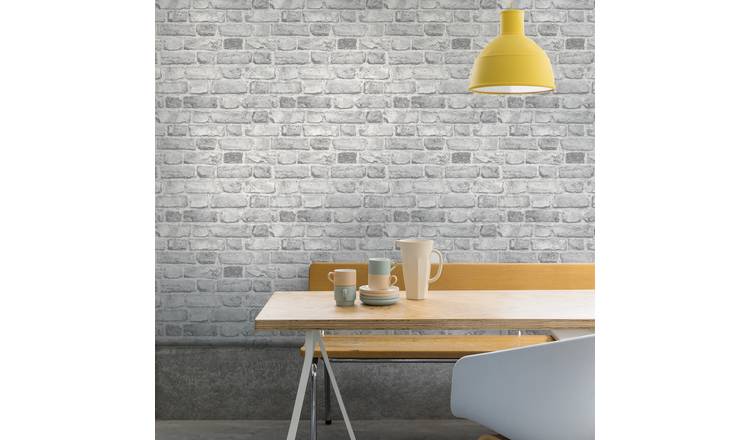 Grandeco Vintage Brick Wall Textured Wallpaper - Grey