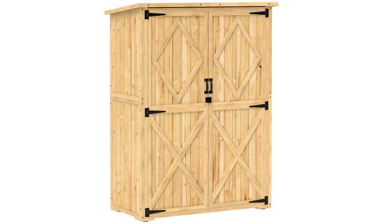 Outsunny Garden Storage Shed with Double Door - Natural