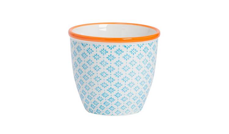 Nicola Spring Hand-Printed Plant Pot - Blue