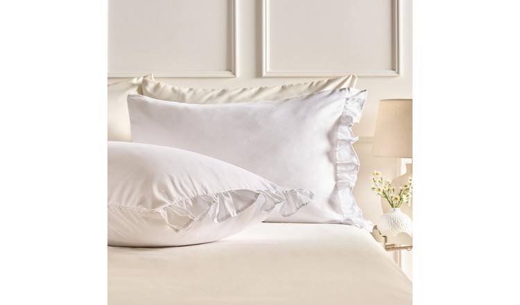 OHS 2 Pack Plain Dyed Frill Edge Pillowcases - White