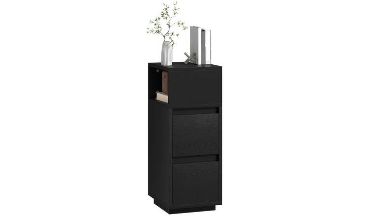 HOMCOM Slim Bedside Table with Shelf and 2 Drawers - Black