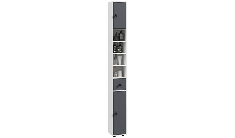 kleankin 2 Door Tall Bathroom Cabinet with 4 Open Shelves - Grey and White