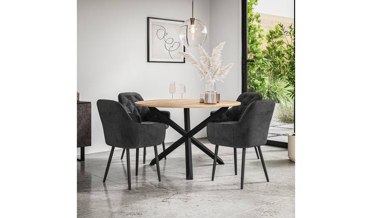 Furniture Online Malvern Anika Oak Table Dining Table & 4 Black Chairs