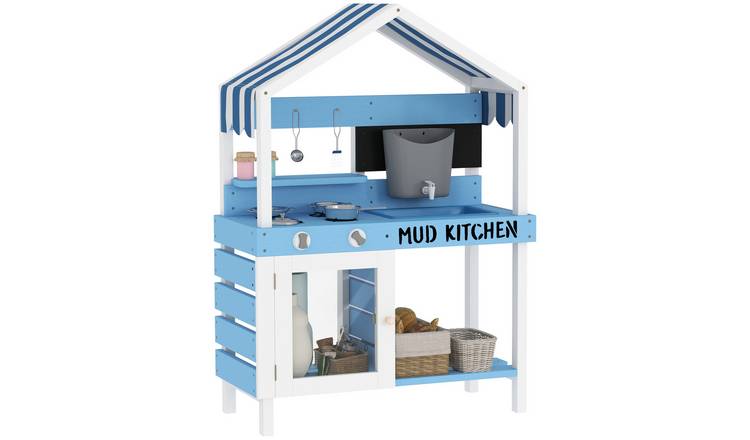 AIYAPLAY Stoves Sink Faucet Storage Shelves Cookware Kids Mud Kitchen - Blue