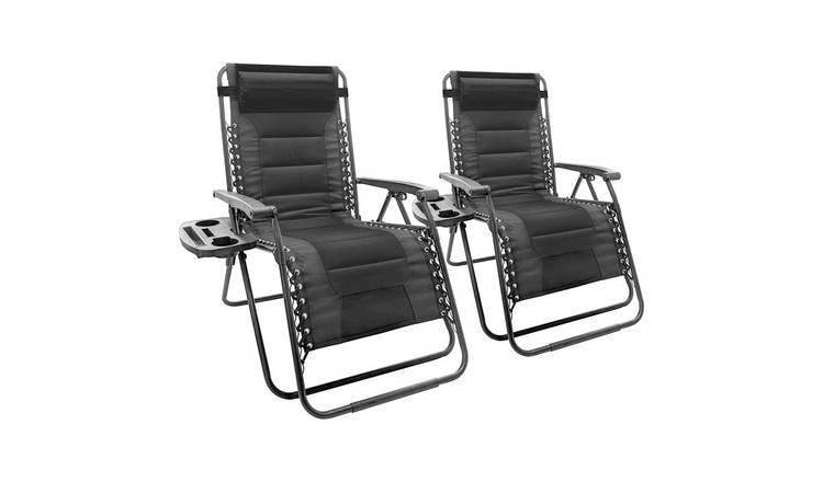 Harbour Housewares Padded Zero Gravity Chair Set - Black - Pack of 2