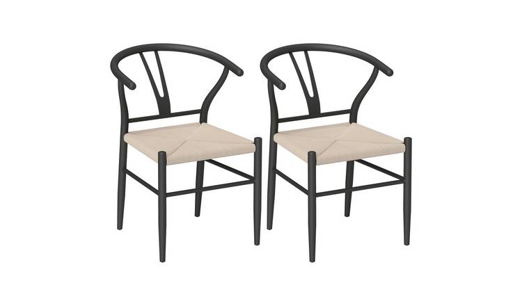 HOMCOM Set of 2 Mid-Century Modern Metal Kitchen Chairs - Black