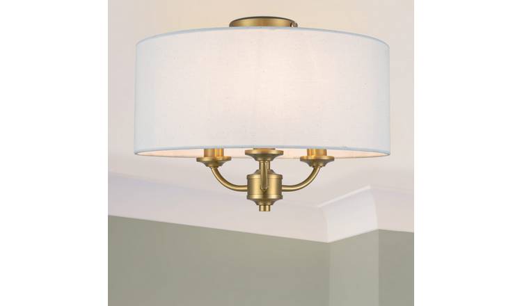 Cosylyte Winston 3 Light Classic Faux Linen Shade Ceiling Light - Brass Base