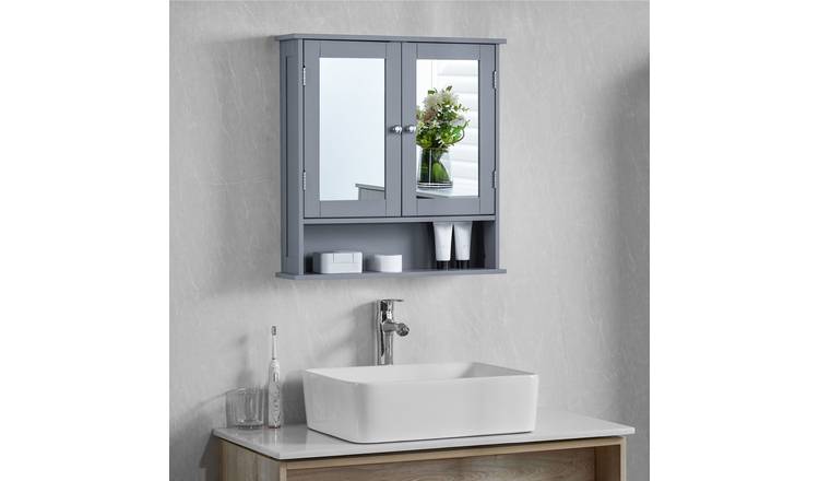 Bath Vida Priano 2 Door Mirrored Bathroom Wall Cabinet With Shelf - Grey