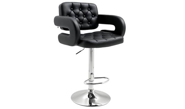 HOMCOM PU Leather Bar Stool with Extra Large Seat and Back - Black