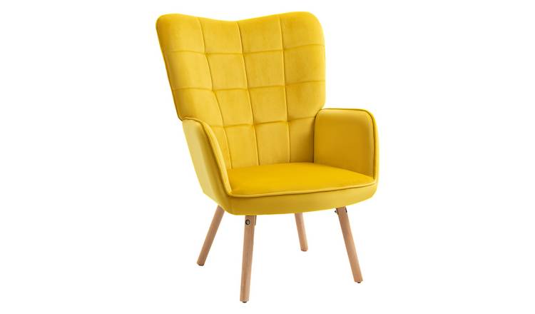 HOMCOM Upholstered Modern Accent Chair with Tufted Wingback - Yellow