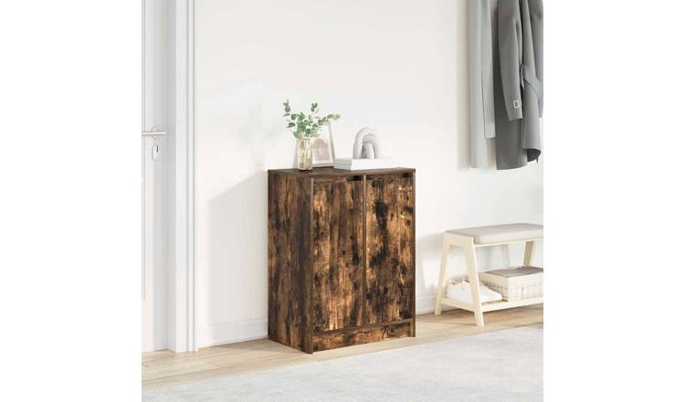 Walplus Engineered Wood Shoe Cabinet - Smoked Oak - 57 x 34 x 76 cm