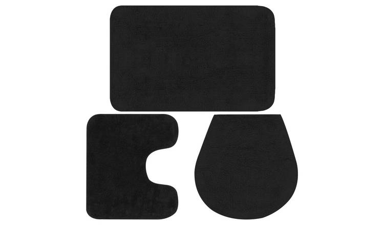 Walplus Pack of 3 Cotton Bathroom Mat Set - Anthracite