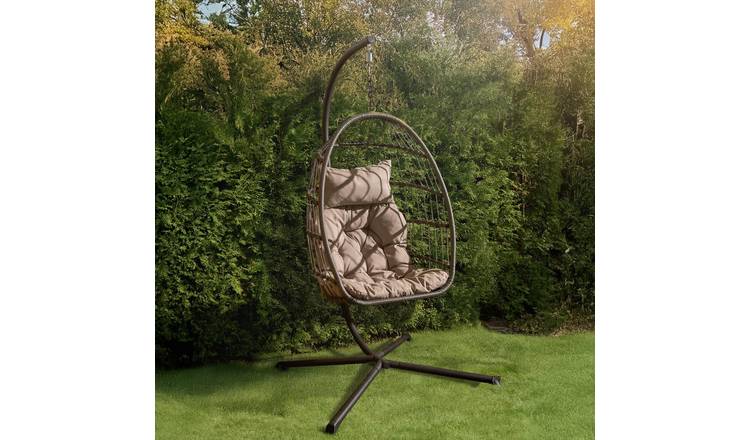 OHS Folding Garden Hanging Cushioned Egg Chair - Grey