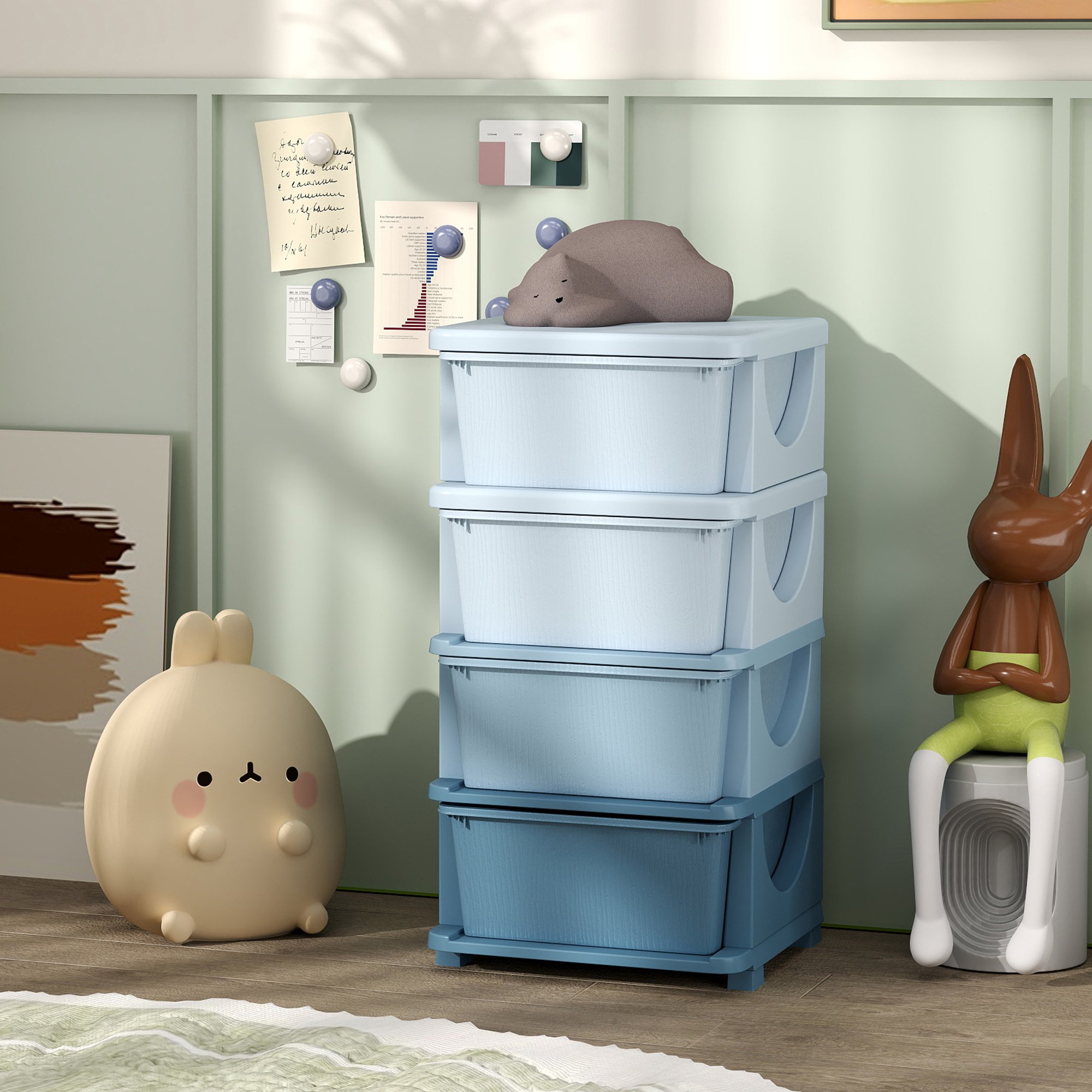 HOMCOM 4 Drawers Plastic Kids Storage Units Drawers Kids Storage - Blue - Image 2