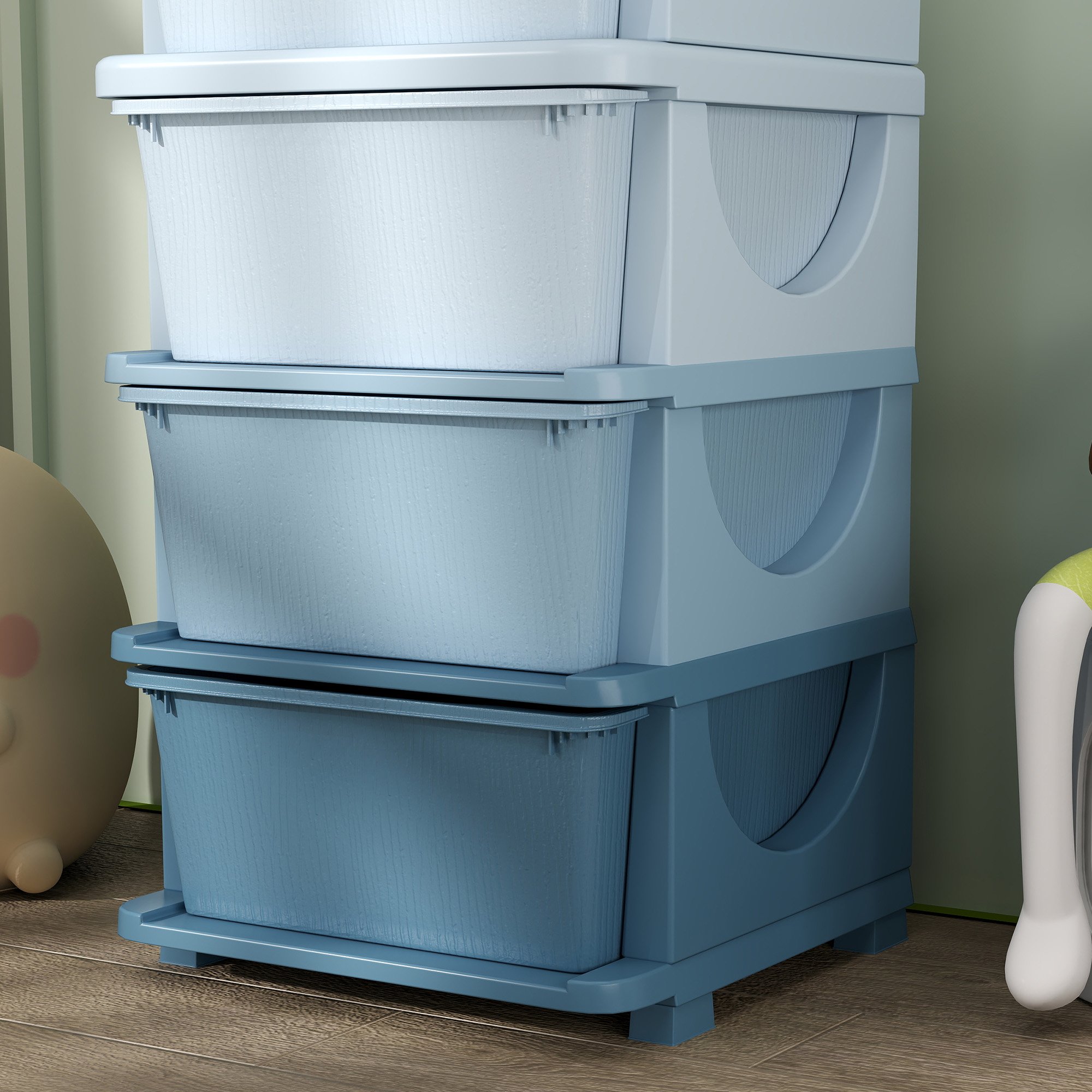 HOMCOM 4 Drawers Plastic Kids Storage Units Drawers Kids Storage - Blue - Image 4