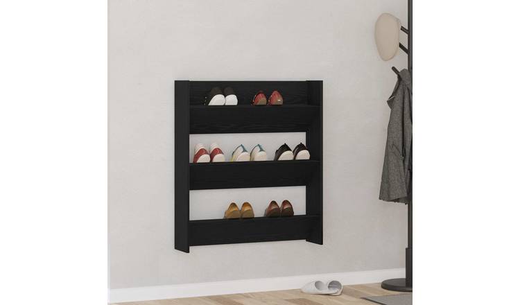 Walplus Engineered Wood Shoe Cabinet - Black Oak - 80 x 18 x 90 cm