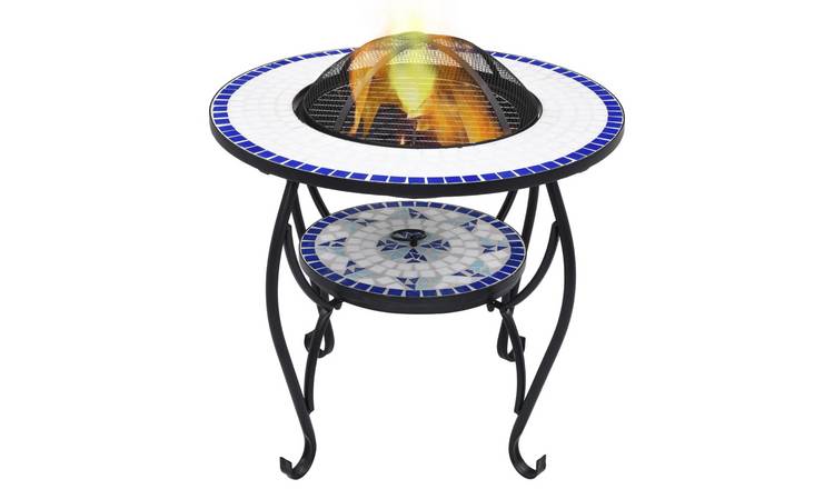 Walplus Steel Mosaic Fire Pit Table and - Blue and White - 68 x 68 x 60 cm