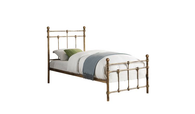 Slumberworks Bayford Vintage Style Metal Single Bed Frame – Brass