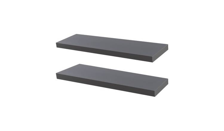 Harbour Housewares Modern Floating Wall Shelves - Grey - Set of 2
