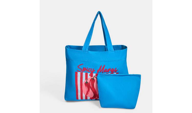 OHS Spicy Margs Towelling Beach Bag & Pouch - Blue