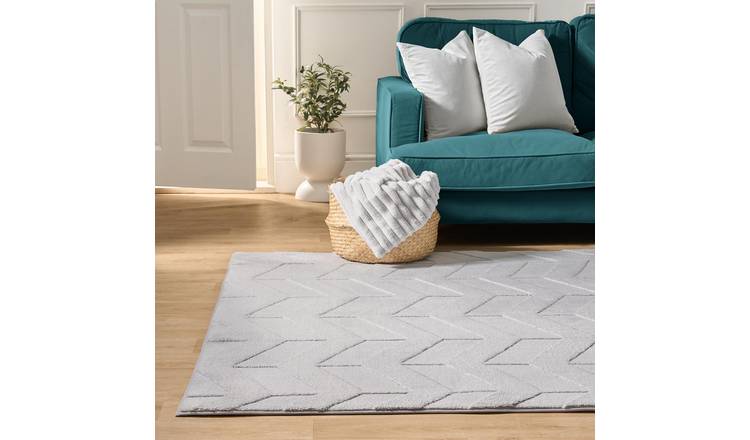 OHS Chevron Carved Fleece Rug - 120 x 170cm - Grey
