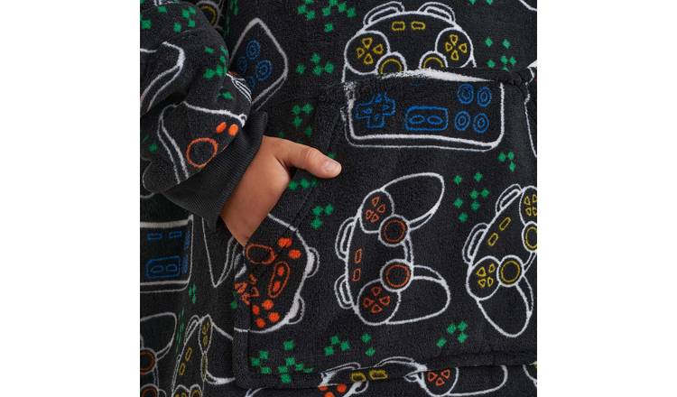 OHS Kids Gaming Print Hoodie Blanket - One Size - Black