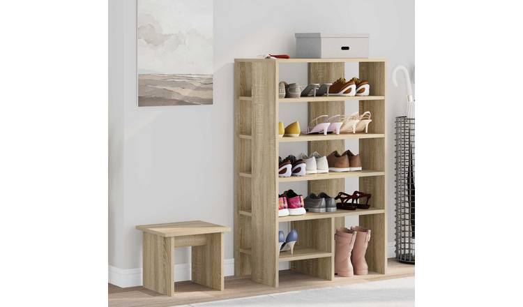 Walplus Pack of 2 Engineered Wood Shoe Cabinet - Sonoma Oak - 62 x 35 x 100 cm