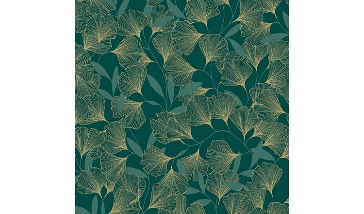 Grandeco Gingko Leaf Textured Metallic Wallpaper - Green
