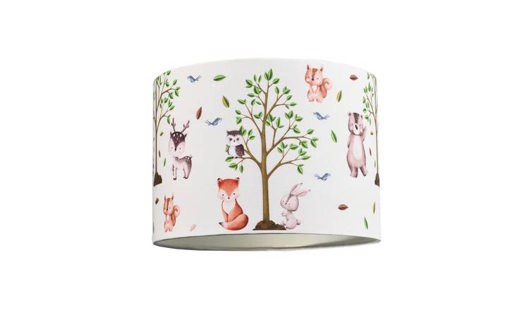 Happy Homewares Multicoloured Woodland Animals Round in Cotton Lampshade - 25cm