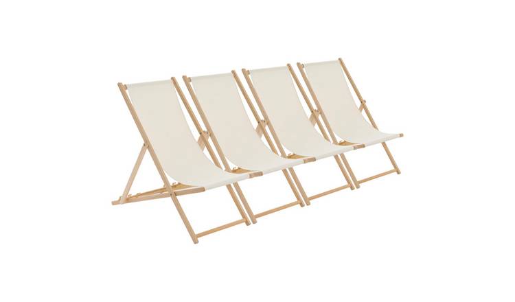 Harbour Housewares Folding Wooden Deck Chairs - Natural - Pack of 4