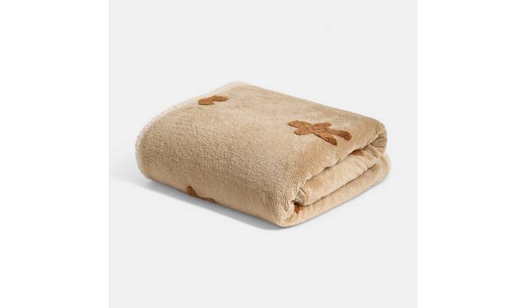 OHS Tufted Gingerbread Fleece Blanket Throw 130 x 160cm - Beige