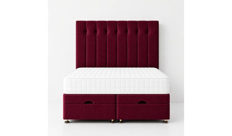 Comfy Deluxe Leo 4ft  Plush Velvet End Lift Ottoman Bed Set - Burgundy