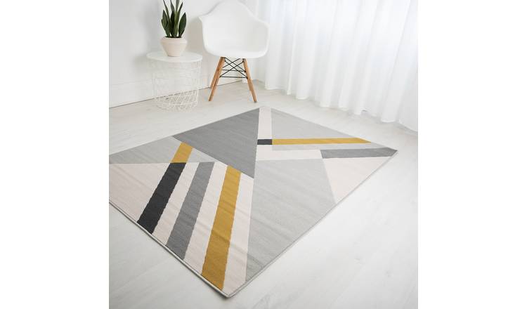 DS Living Ravella Apex Patterned Rug - Grey & Ochre - 170x120cm