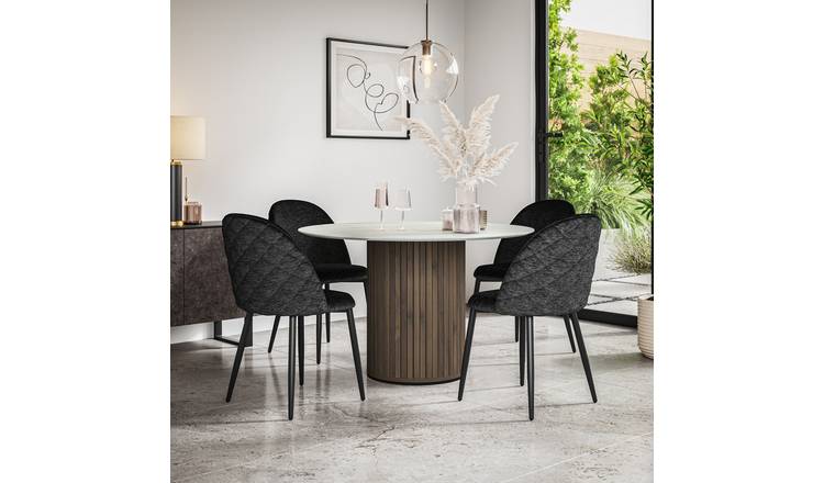 Furniture Online Arlo Raye Marble Top w Wal Legs Dining Table & 6 Black Chairs
