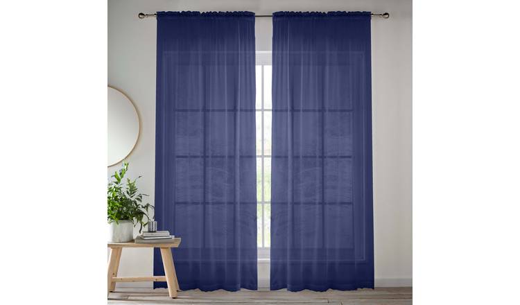 Tyrone Textiles Crystal Plain Slot Top Voile Panels - 140 x 183cm - Blue
