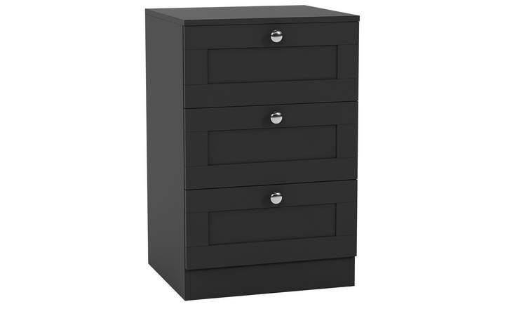 Vida Designs Altino 3 Drawer Bedside Chest - Black