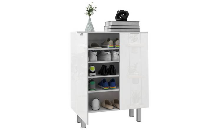 HOMCOM High Gloss Storage Cabinet with Adjustable Shelves- White