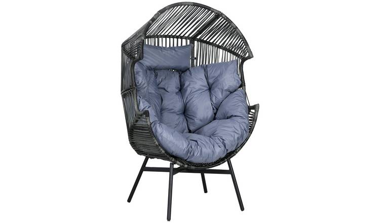 Outsunny PE Rattan Adjustable Garden Egg Swing Chair - Light Grey