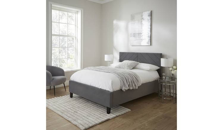 GFW Thea Double Velvet End Lift Ottoman Bed with Mattress - Grey