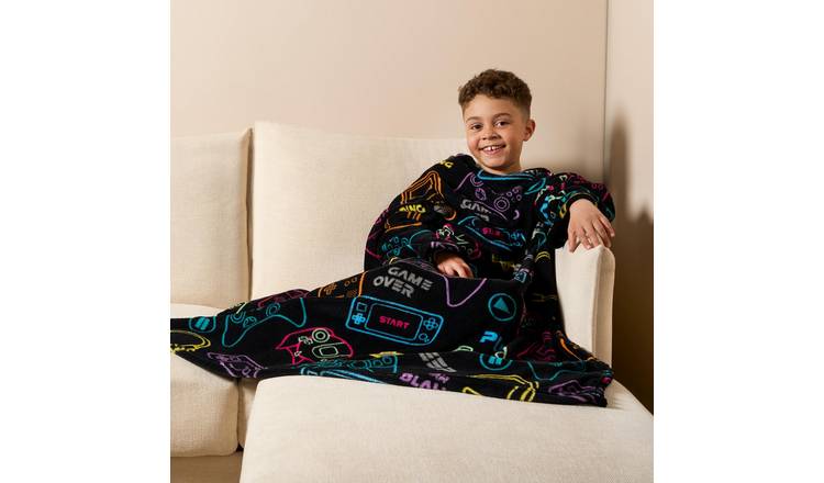 OHS Kids Gaming Print TV Blanket 100 x 125cm - Black
