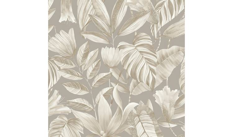Grandeco Boutique Merida Botanical Leaves Embossed Wallpaper - Grey