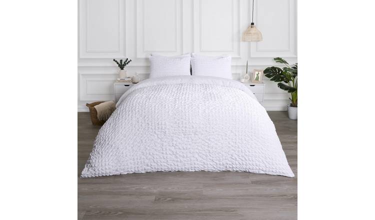 OHS Seersucker Duvet Cover Set Geo White - King