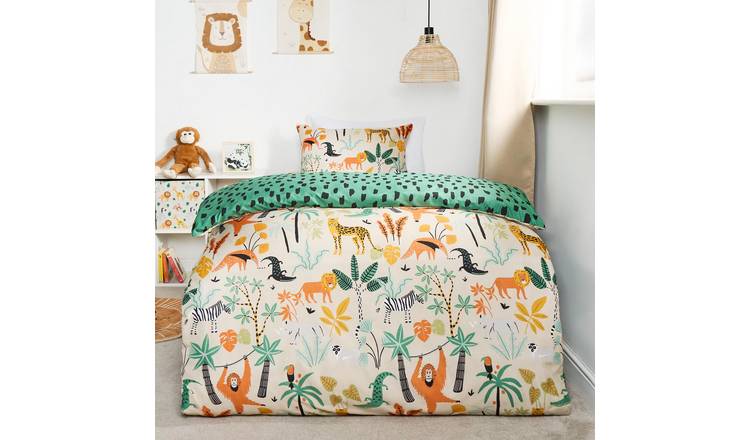 OHS Safari Duvet Cover Set Reversible Soft Bedding Green - Single