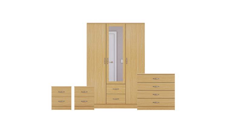Vida Designs Riano Bedroom Set (Bedsides, 4 Drawer Chest, Mirror Wardrobe) -Pine