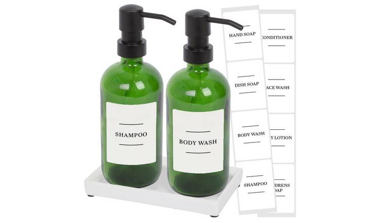 Harbour Housewares 2pc Soap Dispenser Set & Labels  - Green/White