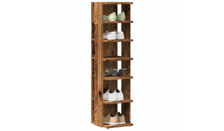 Walplus Engineered Wood Shoe Cabinet - Old Wood - 28 x 27 x 102 cm