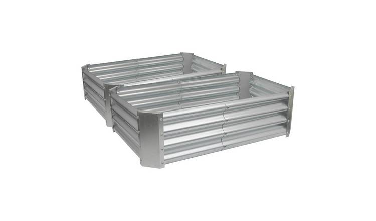 Harbour Housewares Rectangle Raised Garden Beds 120cm x 60cm Silver - Pack of 2
