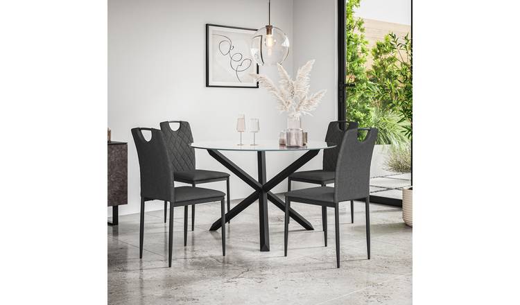 Furniture Online Malvern Monza Glass Top Dining Table & 4 Charcoal Chairs