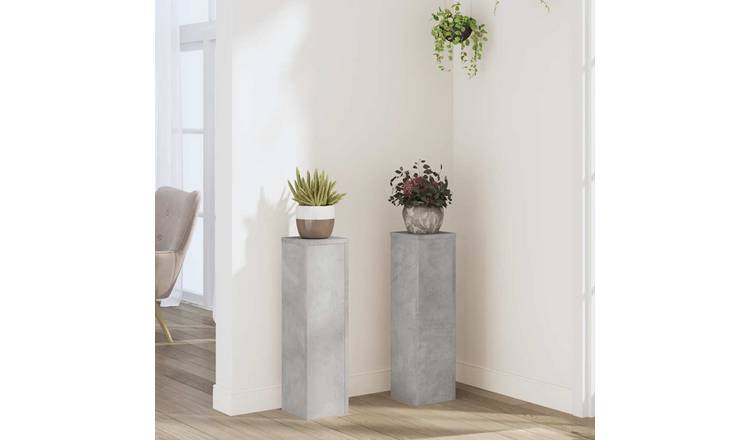 Walplus Pack of 2 Engineered Wood Plant Stand - Concrete Grey - 17 x 17 x 60 cm