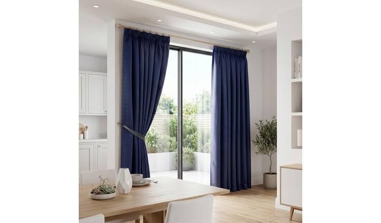 Luxury Living Adi Lined Pencil Pleat Curtains 117cm x 183cm - Navy